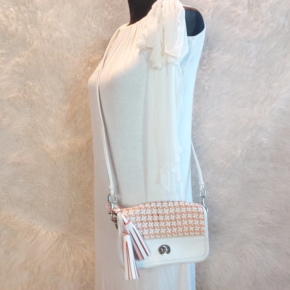 Coach 23705 Women's Coral Red Weave Tassel leather Mini Cross Body Bag